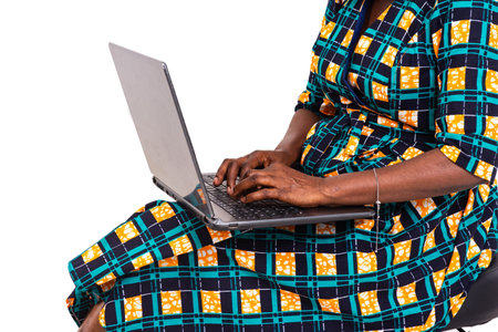 female hands sitting and working with laptop.の写真素材