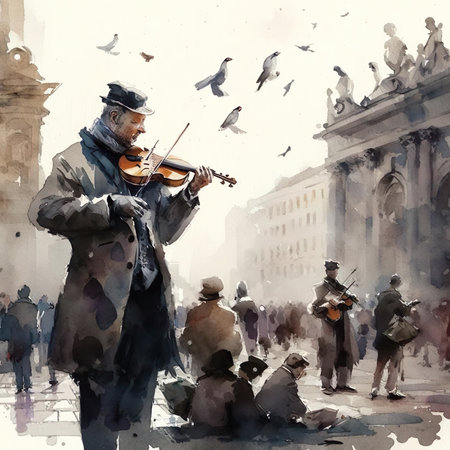 A painting of a man playing a violin created with Generative AI technologyの素材