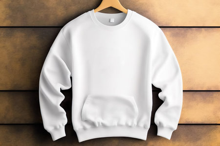 A white sweatshirt hanging on a wooden wall created with Generative AI technologyの素材