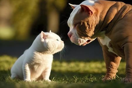 A white cat and a brown and white dog created with Generative AI technologyの素材