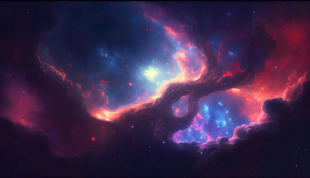 A colorful space filled with clouds and stars created with Generative AI technologyの素材