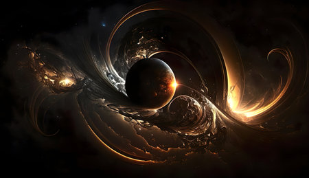 A computer generated image of two planets in space created with Generative AI technologyの素材