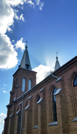 Representing the neogothic style, it is the largest stone church in Lithuania.の写真素材