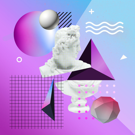 Contemporary art collage of Apollon sculpture. Zineの写真素材