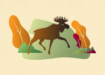 Moose in wild nature landscape background illustration vectorのイラスト素材