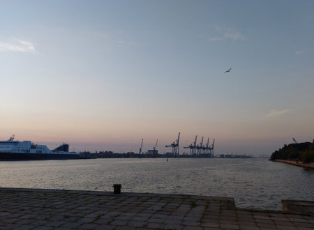 Sea port with the sunrise in the morning. Klaipeda Sea Port