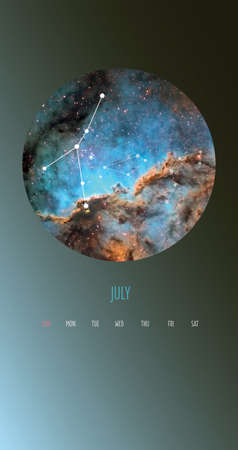 Zodiac calendar. Circle with galaxies and stars zodiac constellations.の写真素材
