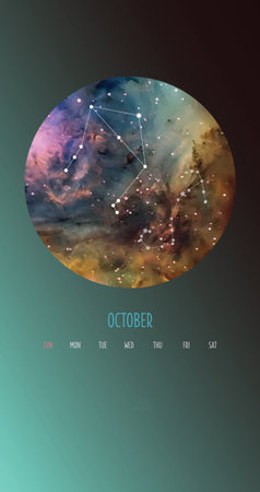 Zodiac calendar. Circle with galaxies and stars zodiac constellations.の写真素材