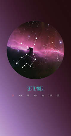 Zodiac calendar. Circle with galaxies and stars zodiac constellations.の写真素材