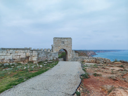 The medieval fortress of Kaliakra on the coast of Black Sea in Bulgaria. It's a nasty day.の写真素材