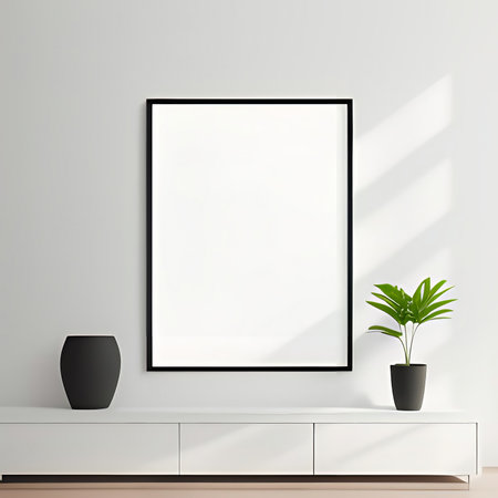 Mock up poster frame in modern interior background, 3d renderの素材