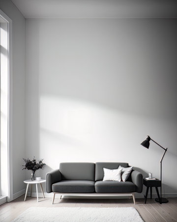 interior with grey sofa, coffee table and lamp. 3d renderの素材