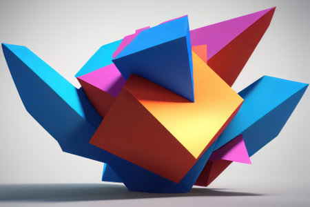 abstract 3d illustration of multicolored geometric shapes in perspectiveの素材