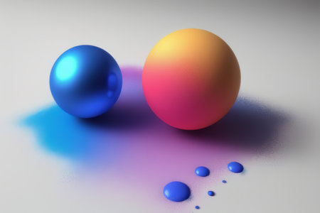 3d render of colorful balls on white background with water drops.の素材