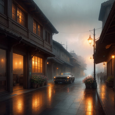 Foggy street in the old town of Hoi An, Vietnamの素材