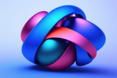 3d rendering of abstract geometric shapes in blue and pink colors.の素材