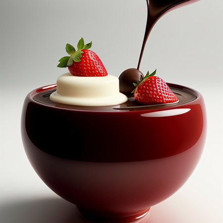 Strawberry in chocolate sauce on a white background. 3d renderingの素材