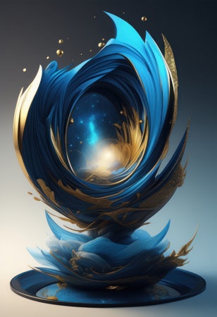 Abstract blue background with golden elements. 3d rendering. Digital illustration.の素材