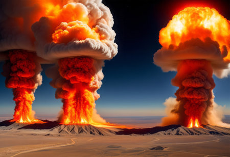 Volcanic eruption on the background of the planet. Illustrationの素材