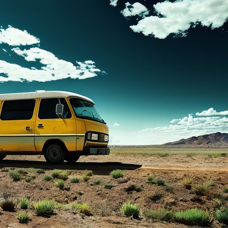 Vintage camper van in the desert of Namibia, Africaの素材