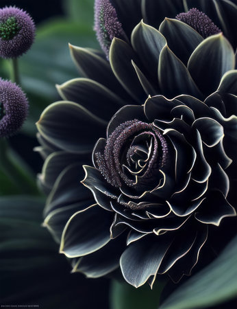 Black dahlia flower, close up. Floral background.の素材