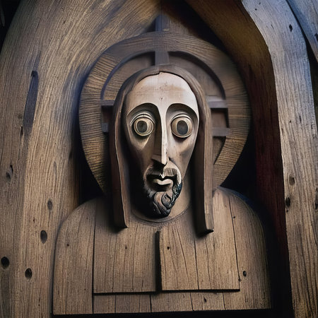 Wooden face of Jesus Christ in the Church of the Holy Sepulchre in Jerusalemの素材