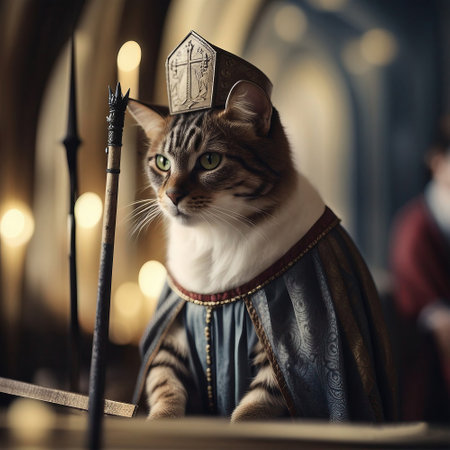 Portrait of a beautiful Scottish Fold cat in a medieval costume.の素材