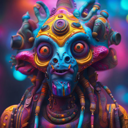 Hindu God Ganesha close-up. Colorful background.の素材