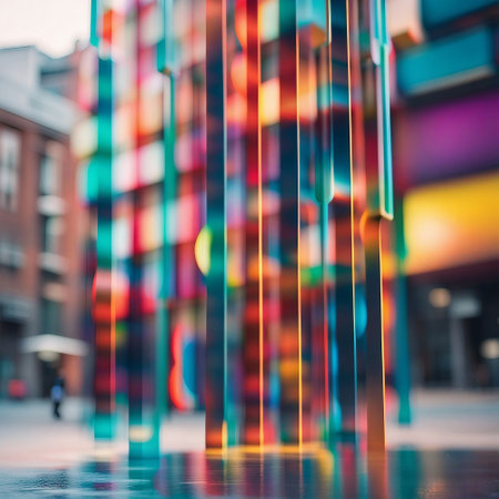 Reflection of buildings in the glass. Blurred background, bokeh.の素材