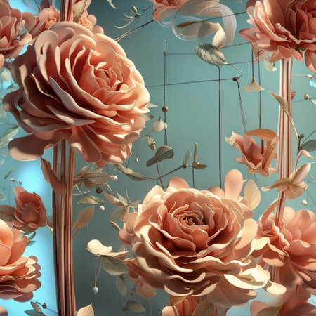 3d illustration of a floral background with roses and gypsophilaの素材