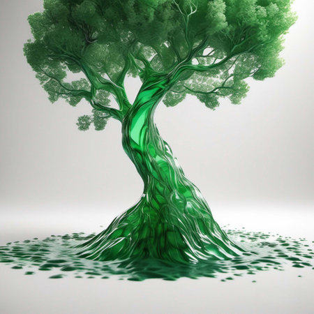 Abstract green tree with splashes of water. 3D illustration.の素材