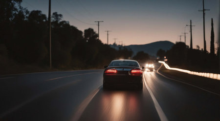 car on the road at night with motion blur. long exposure.の素材