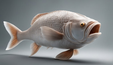 Fish on a grey background. 3d rendering, 3d illustration.の素材