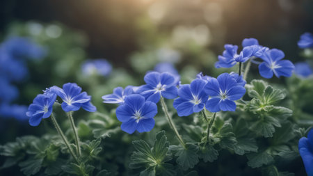 Blue flowers in the garden. Beautiful nature background. Soft focus.の素材