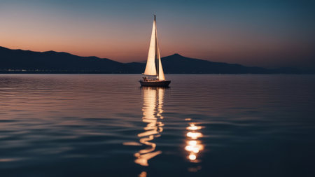 Sailing boat in the sea at sunset. Yachting.の素材