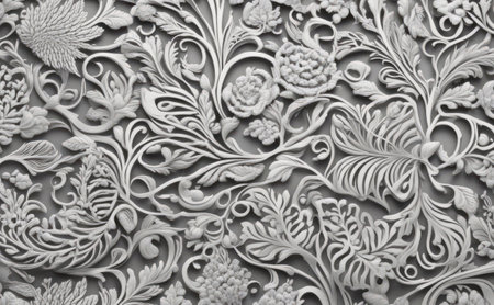 Pattern of flower carved on the wall in Thai temple, Thailand.の素材