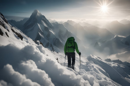 Hiker in Himalaya mountains, Annapurna Circuit Trek, Nepalの素材