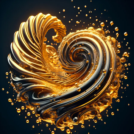 3d illustration of abstract wavy background with golden and black elementsの素材