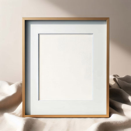 Wooden frame on a beige background. Mockup for designの素材