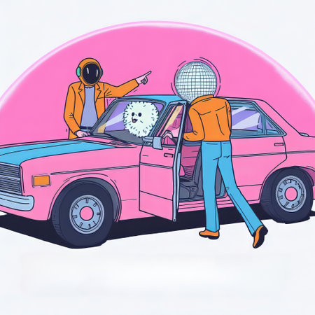 Vector illustration of a man in a raincoat stealing a car.の素材