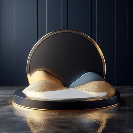 3d rendering abstract geometric forms. Glossy luxury podium for your design.の素材