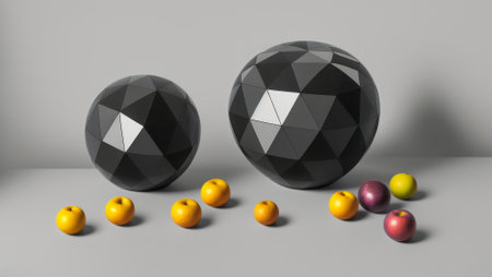 3d render of black and white polygonal easter eggsの素材