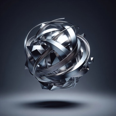 Abstract metal sphere on a dark background. 3d render illustration.の素材