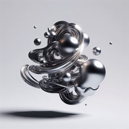 3D render of abstract metallic background with waves and balls. 3d illustrationの素材