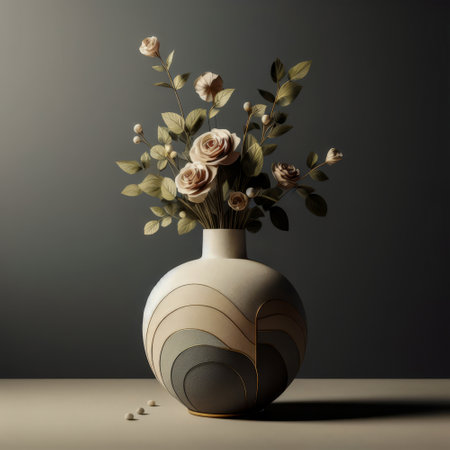 Vase with flowers on a gray background. 3d rendering.の素材