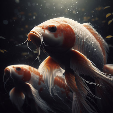 Goldfish swimming in the water. This is a 3d render illustrationの素材