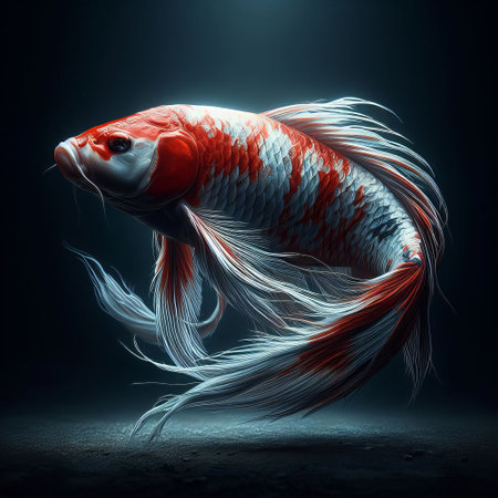 Siamese fighting fish on dark background,3d rendering.の素材