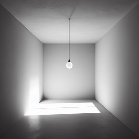 Light bulb in empty room with shadow on the wall. 3D renderingの素材