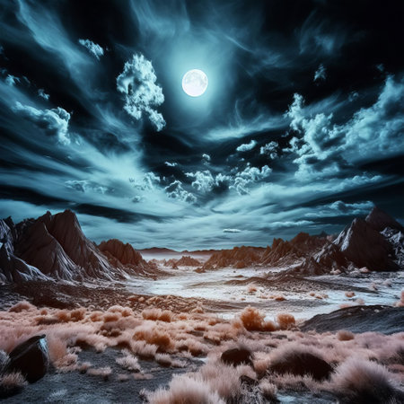Fantasy alien planet. Mountain and sky. 3D illustration.の素材