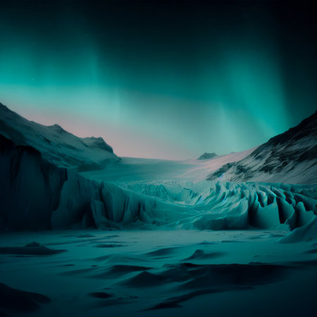 Icelandic landscape with aurora borealis and icebergs.の素材